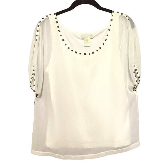 Christina Petite Layered Chiffon Blouse Ivory Women's Size PL Studded Detail NWT - Picture 1 of 9